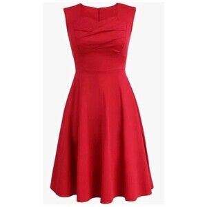 Red Square Neck Sleeveless Swing Party Dress Flowy A‑Line Cocktail Medium